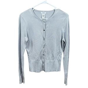 Cache Vintage Y2K Silver Gray Rayon Nylon Ribbed Snap Front Cardigan Sweater